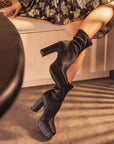 Lulamax Quinn Ankle Boot - Unleash Your Style, Stretch Satin Surface, Edgy Fashion - Block Heel
