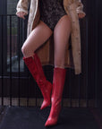 Lulamax Olive Long Boot - Bold Style Statement, Red Snake Skin Pattern - High Stiletto Heel
