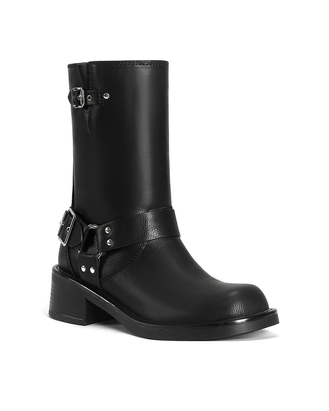 Black stud buckle boots online