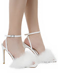 Lulamax Kendall Feather Stiletto High Heel - Feather Detail - White
