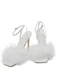Lulamax Kendall Feather Stiletto High Heel - Feather Detail - White