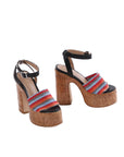 Lulamax Kaylee Platform Heel - Wide Rainbow Strap, Cork Platform - Black Multi