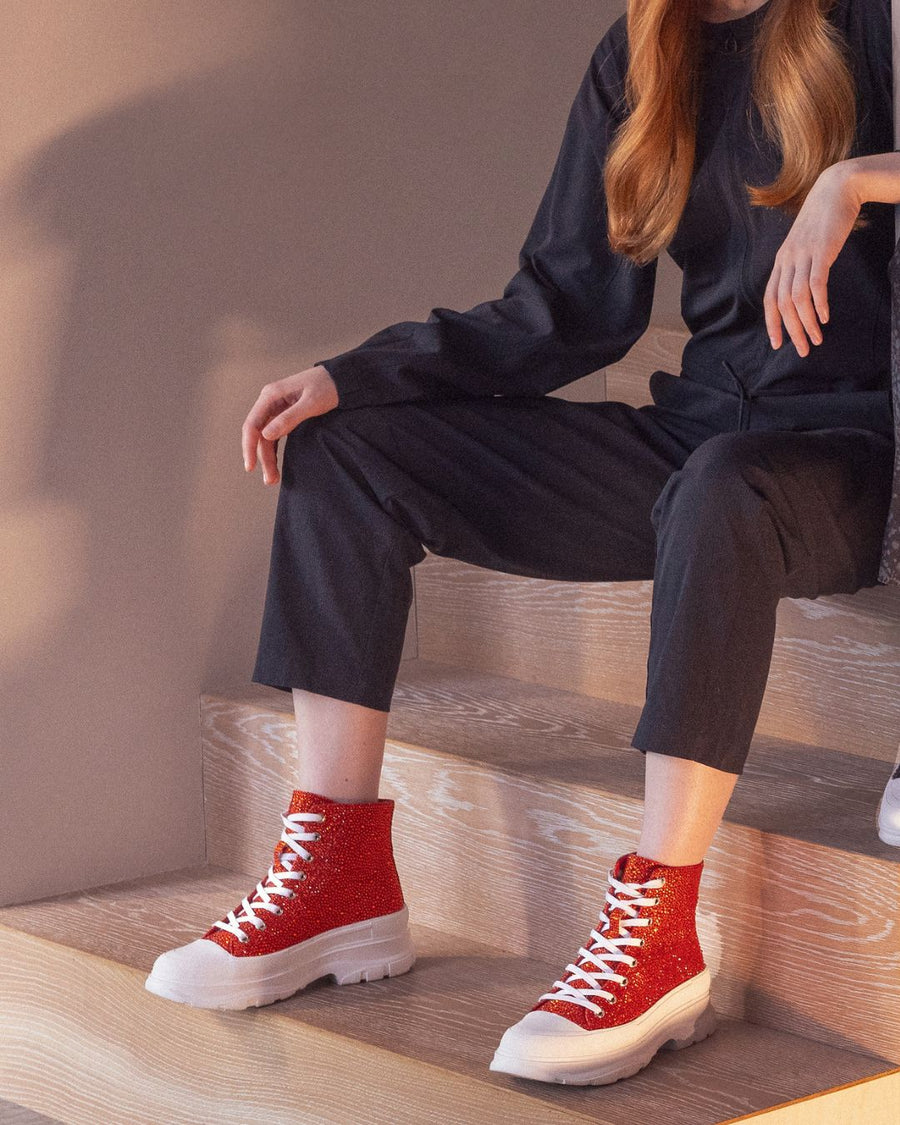 Lulamax Josie Ankle Boot - Dimond Textile Surface - Sporty Chic - Red