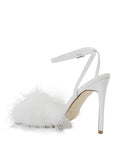 Lulamax Kendall Feather Stiletto High Heel - Feather Detail - White