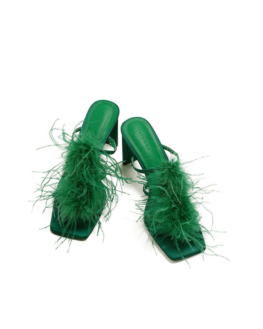 Lulamax Layla Feather Sandals - Opulent Feather Accents - Green