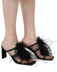 Lulamax Layla Feather Sandals - Opulent Feather Accents - Black