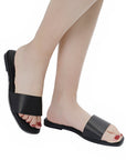 Lulamax Lucille Flat Sandal - Wide Single Strap, Comfortable Design - Black