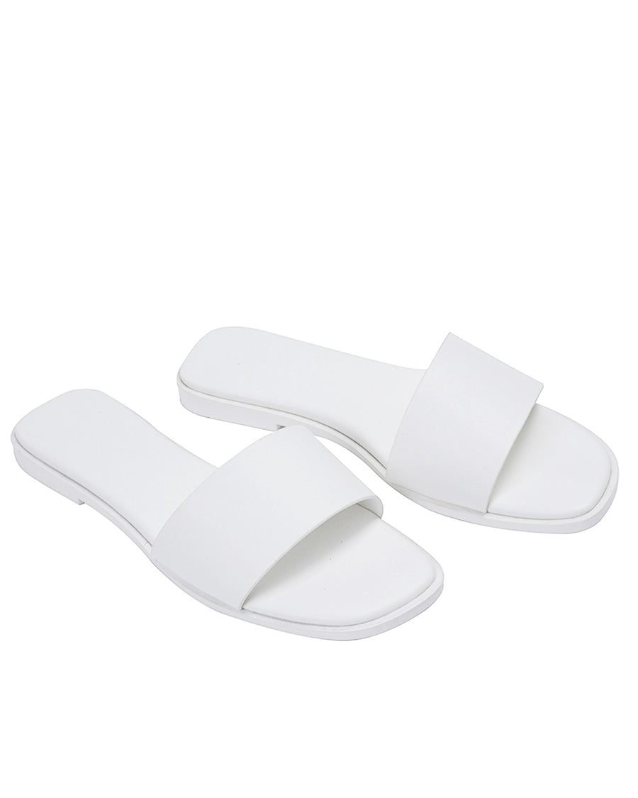 Lulamax Lucille Flat Sandal - Wide Single Strap, Comfortable Design - White