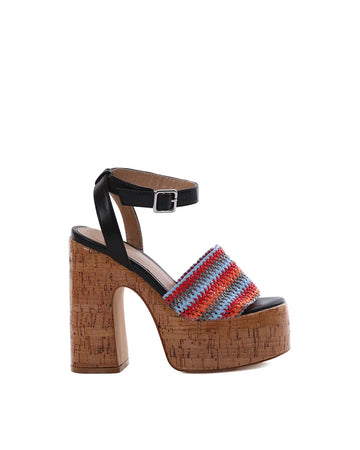 Lulamax Kaylee Platform Heel - Wide Rainbow Strap, Cork Platform - Black Multi