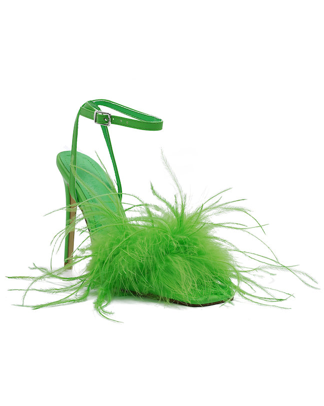 Lulamax Kendall Feather Stiletto High Heel - Feather Detail - Green