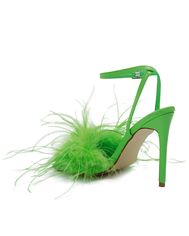 Lulamax Kendall Feather Stiletto High Heel - Feather Detail - Green