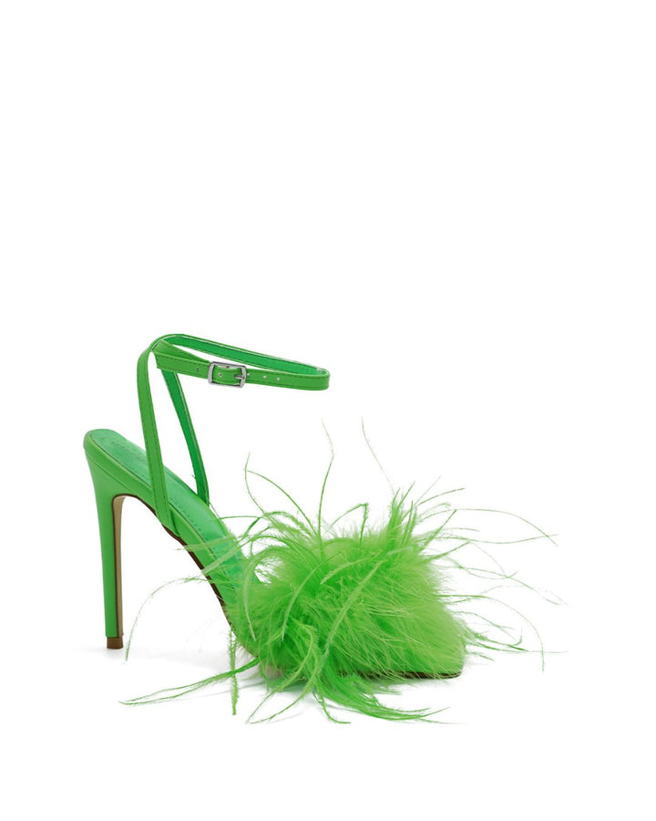 Lulamax Kendall Feather Stiletto High Heel - Feather Detail - Green